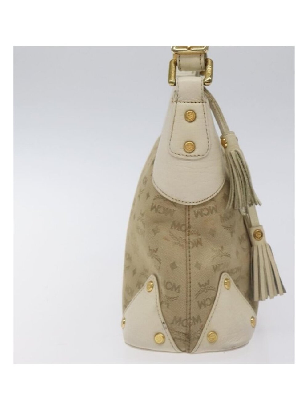 Authentic MCM Vicetos Logogram Shoulder Bag Canvas Beige Gold - Picture 6 of 16